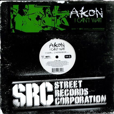 Vinyl record with 'Akon I Can't Wait' on a black background, featuring 'Street Records Corporation' branding.
