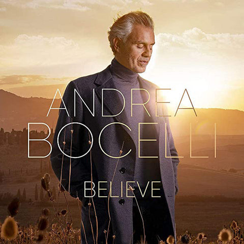 Andrea Bocelli album cover with a scenic background