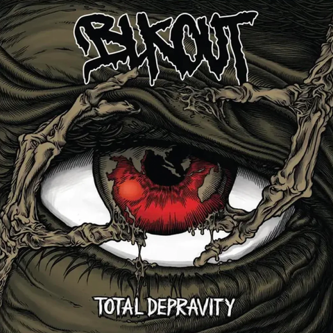 Blkout Total Depravity vinyl LP album cover featuring dark, gritty artwork with bold hardcore styling