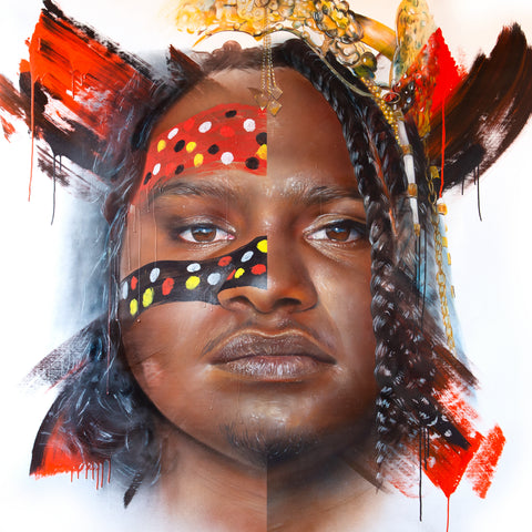 Baker Boy Gela orange vinyl LP album cover featuring striking portrait artwork by Adnate