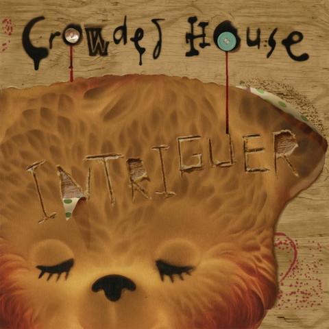 An album cover featuring a stylised illustration of a bear's face with the text 'CROWDED HOUSE' and 'INTRIGUER'.