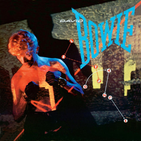 David Bowie Let’s Dance vinyl LP album cover featuring Bowie portrait artwork with blue and red tones