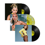 Vinyls Inserts with Images of Dua Lipa 2 black and a yellow splatter vinyl