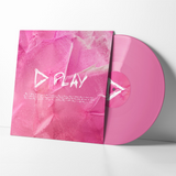 Pink vinyl record with matching cover on a white background