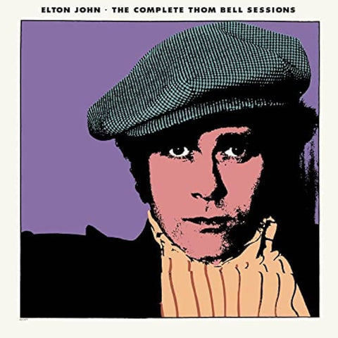 Album cover of 'The Complete Thom Bell Sessions' by Elton John with a stylized portrait and purple background.