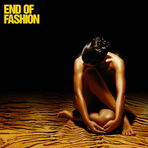 Album cover with a person sitting on a textured surface, text 'End of Fashion' at the top.