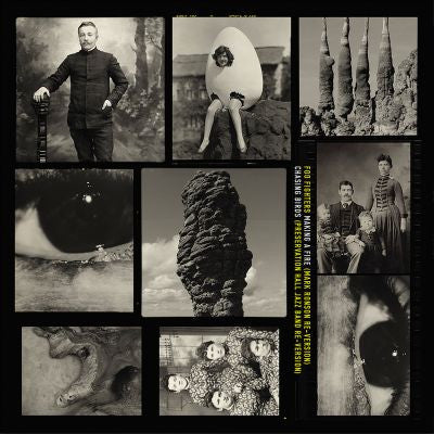Collage of black and white photographs with a central text overlay.
