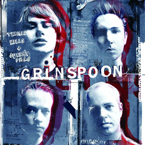 Album cover with stylized portraits and text, featuring the band name 'Grin Spoon'.