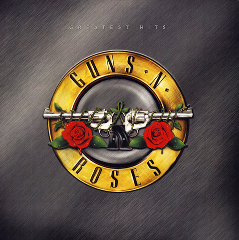 Guns N' Roses album cover with logo and text on a textured background