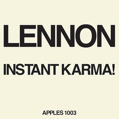 Product image for a John Lennon album titled 'Instant Karma!' featuring bold black text on a white background with the additional text 'APPLES 1003' below.