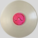 Vinyl record with a pink label on a white background