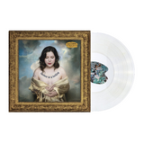 Vinyl record with a cover featuring a Dacus portrait and decorative frame on a white background