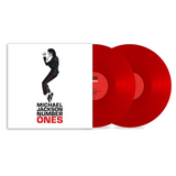 Red vinyl record set with 'Michael Jackson Number Ones' cover featuring a silhouette of Michael Jackson.