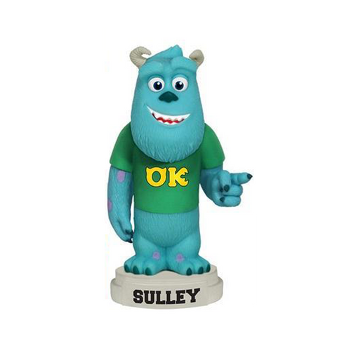 A collectible figurine of Sulley from Monsters Inc. standing on a white base labeled 'SULLEY'.