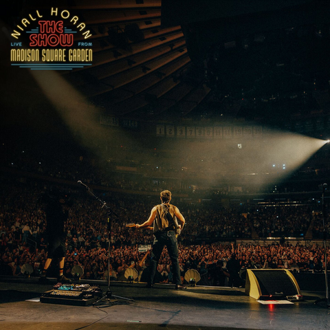 Concert scene with Niall Horan on stage at Madison Square Garden