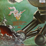 Album cover art for Queen's 'News of the World' featuring a illustration with a large metallic figure with the track listing in red text