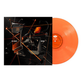 Orange vinyl record with a black and orange cover design on a white background
