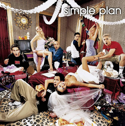 Album cover for 'simple plan' with the band and women in a party setting.
