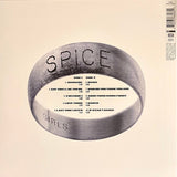 Back of Album cover with a metallic ring design featuring the word 'SPICE' and track list on a beige background.