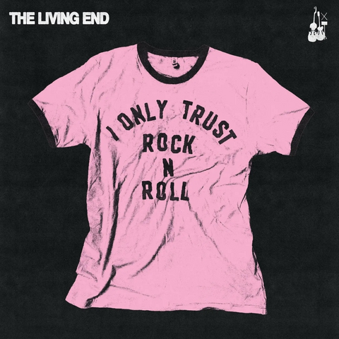 Pink t-shirt with 'I Only Trust Rock N Roll' text on a black background