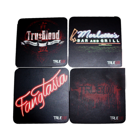 True Blood Tv Show logos from season 2 on a set of 4 coasters