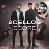 2CELLOS Score album cover featuring Luka Šulić and Stjepan Hauser with cellos in a dramatic orchestral setting