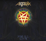 Album artwork for Anthrax's 'For All Kings' featuring a stylized pentagram and the band's logo on a dark background.
