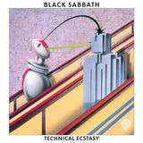 Black Sabbath Technical Ecstasy limited white vinyl LP album cover featuring retro escalator artwork with bold typography
