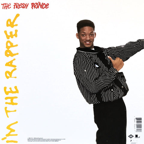 The cover of the 'He's the DJ, I'm the Rapper' vinyl reissue features a young man, The Fresh Prince, in a striped jacket, posing with a hand extended.