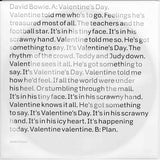 David Bowie Valentine’s Day limited edition 7 inch a black plain font blurb on vinyl sleeve