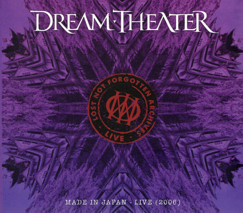Cover art for DREAM THEATER's album 'LOST NOT FORGOTTEN ARCHIVES: MADE IN JAPAN - LIVE (2006)'. Features a purple backdrop with a band logo and text.