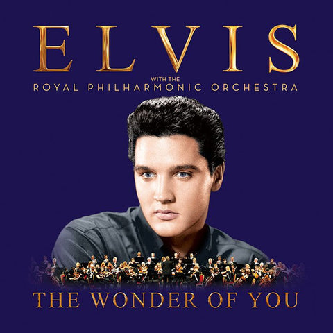 The Wonder of You: Elvis Presley with the Royal Philharmonic Orchestra' featuring a photo of Elvis Presley with the title text and a depiction of a orchestra in the background.