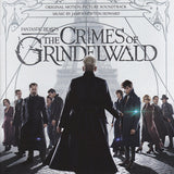 Cover art for Fantastic Beasts: The Crimes of Grindelwald original motion picture soundtrack, featuring a group of characters from the film in a dramatic pose with the Grindelwald character in the foreground. The product is a 2LP gatefold vinyl.