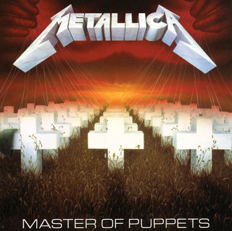 The cover artwork for Metallica's album 'Master of Puppets' featuring a field of Graves