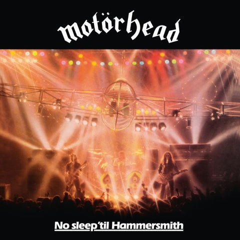 Cover artwork for MOTORHEAD's album 'No sleep 'til Hammersmith' featuring a live concert scene with the band on stage.