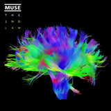 Album cover art for MUSE's '2ND LAW' featuring a colorful map of human brain pathways.