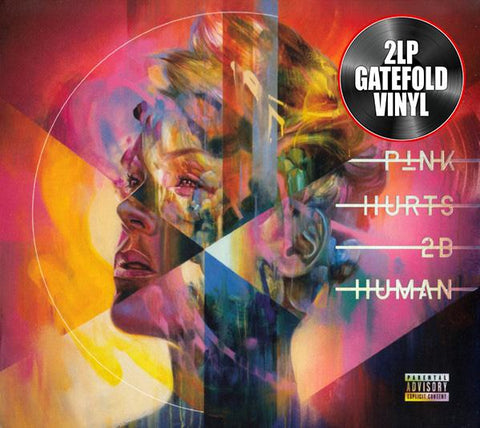 Cover art for P!NK's album 'HURTS 2B HUMAN' featuring abstract, multicolored Portrait of Pink
