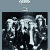 Black and white album cover of Queen band featuring all members with the title 'The Game'