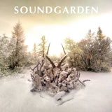 Cover art for SOUNDGARDEN's album 'King Animal' featuring a gatefold vinyl design with a snowy landscape and a figure with antlers in the center.