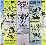Women’s bra advertisement with prices illustration as back cover and track listing spread throughout