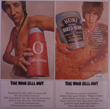Album cover art for 'The Who Sell Out' featuring a man holding a can of 'Odorono' deodorant, and another with a 'Heinz Baked Beans' tin.